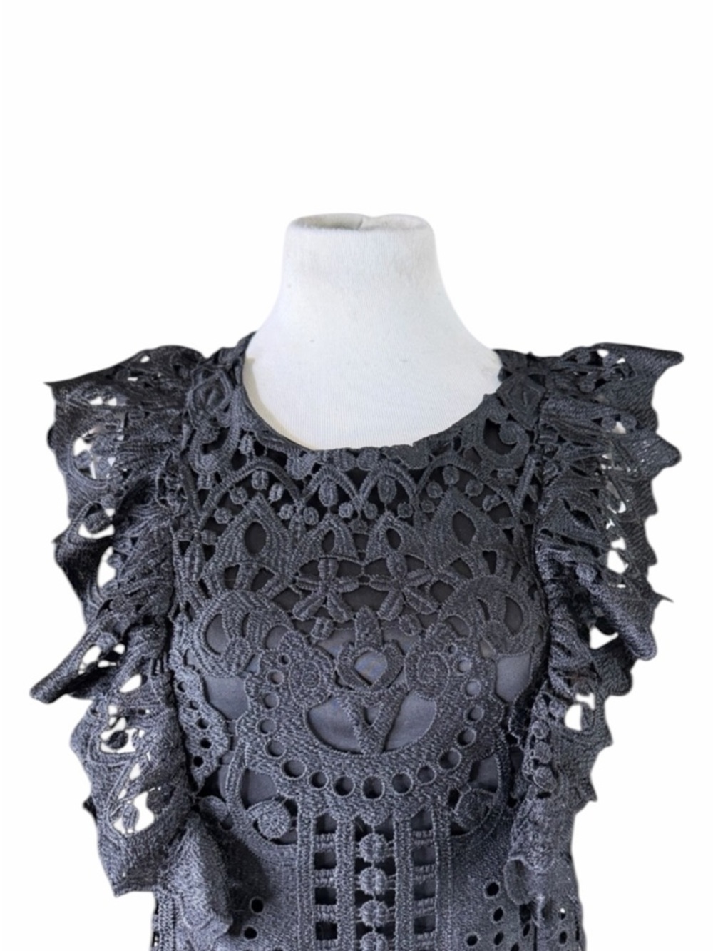 Express Black Baroque Lace Crochet Ruffle Sleeve Blouse - Size Medium - Picture 3 of 16